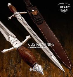 1-of-a-kind Rare Impact Cutlery Custom Fuller Sword Dagger Knife Stacked Leather