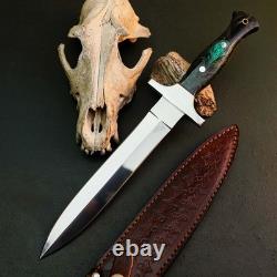 10.4 Stainless Dagger Knife Full Tang Wood Handle Fix Blade Leather Sheath
