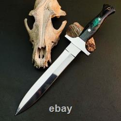 10.4 Stainless Dagger Knife Full Tang Wood Handle Fix Blade Leather Sheath