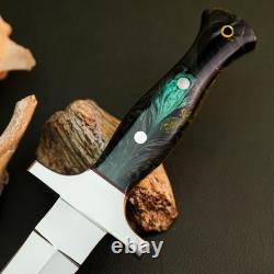 10.4 Stainless Dagger Knife Full Tang Wood Handle Fix Blade Leather Sheath