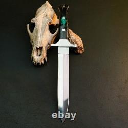 10.4 Stainless Dagger Knife Full Tang Wood Handle Fix Blade Leather Sheath