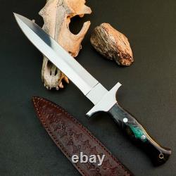 10.4 Stainless Dagger Knife Full Tang Wood Handle Fix Blade Leather Sheath