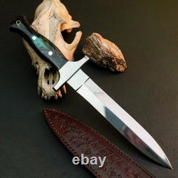 10.4 Stainless Dagger Knife Full Tang Wood Handle Fix Blade Leather Sheath