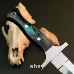10.4 Stainless Dagger Knife Full Tang Wood Handle Fix Blade Leather Sheath