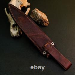 10.4 Stainless Dagger Knife Full Tang Wood Handle Fix Blade Leather Sheath
