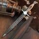 10.5 Damascus Dagger Knife Full Tang Wood Handle Fix Blade Leather Sheath