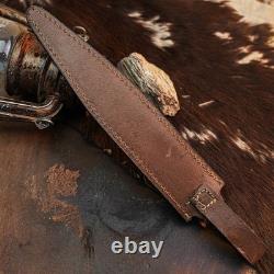 10.5 Damascus Dagger Knife Full Tang Wood Handle Fix Blade Leather Sheath