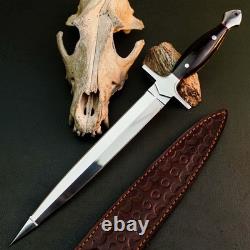 10.5 Stainless Dagger Knife Full Tang Wood Handle Fix Blade Leather Sheath