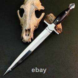 10.5 Stainless Dagger Knife Full Tang Wood Handle Fix Blade Leather Sheath