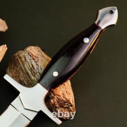 10.5 Stainless Dagger Knife Full Tang Wood Handle Fix Blade Leather Sheath
