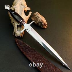 10.5 Stainless Dagger Knife Full Tang Wood Handle Fix Blade Leather Sheath