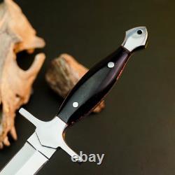 10.5 Stainless Dagger Knife Full Tang Wood Handle Fix Blade Leather Sheath