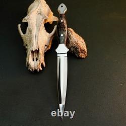 10.6 Stainless Dagger Knife Full Tang Horn Handle Fix Blade Leather Sheath