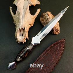 10.6 Stainless Dagger Knife Full Tang Horn Handle Fix Blade Leather Sheath