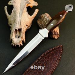 10.6 Stainless Dagger Knife Full Tang Resin Handle Fix Blade Leather Sheath