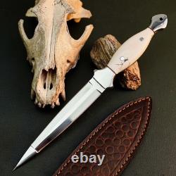 10.6 Stainless Dagger Knife Full Tang Resin Handle Fix Blade Leather Sheath