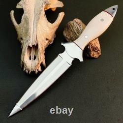 10.6 Stainless Dagger Knife Full Tang Resin Handle Fix Blade Leather Sheath