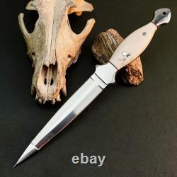 10.6 Stainless Dagger Knife Full Tang Resin Handle Fix Blade Leather Sheath