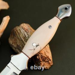 10.6 Stainless Dagger Knife Full Tang Resin Handle Fix Blade Leather Sheath