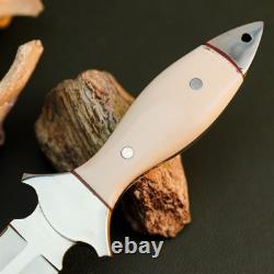 10.6 Stainless Dagger Knife Full Tang Resin Handle Fix Blade Leather Sheath