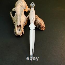 10.6 Stainless Dagger Knife Full Tang Resin Handle Fix Blade Leather Sheath