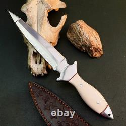 10.6 Stainless Dagger Knife Full Tang Resin Handle Fix Blade Leather Sheath