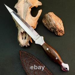 10.6 Stainless Dagger Knife Full Tang Resin Handle Fix Blade Leather Sheath