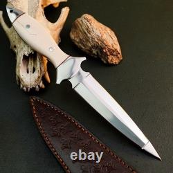 10.6 Stainless Dagger Knife Full Tang Resin Handle Fix Blade Leather Sheath