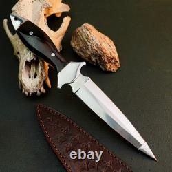10.6 Stainless Dagger Knife Full Tang Resin Handle Fix Blade Leather Sheath