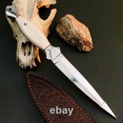 10.6 Stainless Dagger Knife Full Tang Resin Handle Fix Blade Leather Sheath
