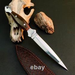 10.6 Stainless Dagger Knife Full Tang Resin Handle Fix Blade Leather Sheath