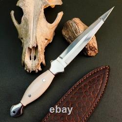 10.6 Stainless Dagger Knife Full Tang Resin Handle Fix Blade Leather Sheath