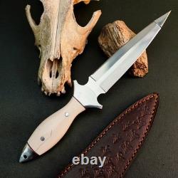 10.6 Stainless Dagger Knife Full Tang Resin Handle Fix Blade Leather Sheath