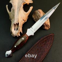10.6 Stainless Dagger Knife Full Tang Resin Handle Fix Blade Leather Sheath