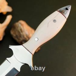 10.6 Stainless Dagger Knife Full Tang Resin Handle Fix Blade Leather Sheath