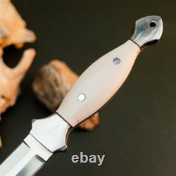 10.6 Stainless Dagger Knife Full Tang Resin Handle Fix Blade Leather Sheath