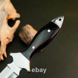 10.6 Stainless Dagger Knife Full Tang Resin Handle Fix Blade Leather Sheath
