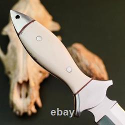 10.6 Stainless Dagger Knife Full Tang Resin Handle Fix Blade Leather Sheath