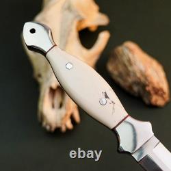 10.6 Stainless Dagger Knife Full Tang Resin Handle Fix Blade Leather Sheath