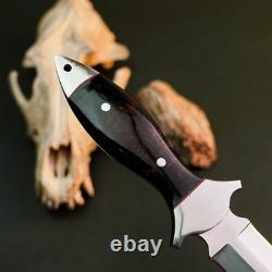 10.6 Stainless Dagger Knife Full Tang Resin Handle Fix Blade Leather Sheath