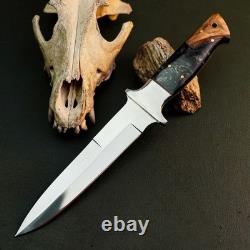 10.7 Stainless Dagger Knife Full Tang Resin Handle Fix Blade Leather Sheath