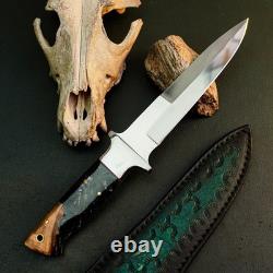 10.7 Stainless Dagger Knife Full Tang Resin Handle Fix Blade Leather Sheath