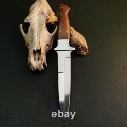 10.7 Stainless Dagger Knife Full Tang Wood Handle Fix Blade Leather Sheath