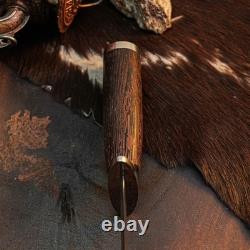 10.8 Damascus Dagger Knife Full Tang Wood Handle Fix Blade Leather Sheath