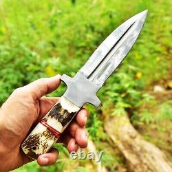 10 EDC HANDMADE D2 STEEL HUNTING Dagger Knife Deer Stag Handle Survival Mi9