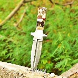 10 EDC HANDMADE D2 STEEL HUNTING Dagger Knife Deer Stag Handle Survival Mi9