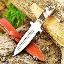 10 EDC HANDMADE D2 STEEL HUNTING Dagger Knife Deer Stag Handle Survival Mi9