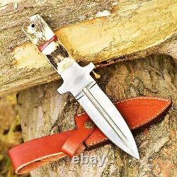 10 EDC HANDMADE D2 STEEL HUNTING Dagger Knife Deer Stag Handle Survival Mi9