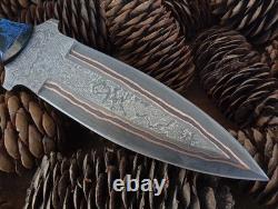 10. Handmade forged Copper Damascus steel Smatchet combat DAGGER Knife