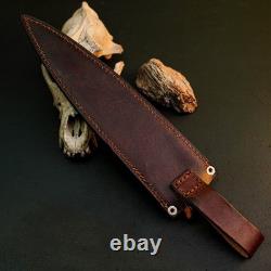 11.0 Stainless Dagger Knife Full Tang Wood Handle Fix Blade Leather Sheath